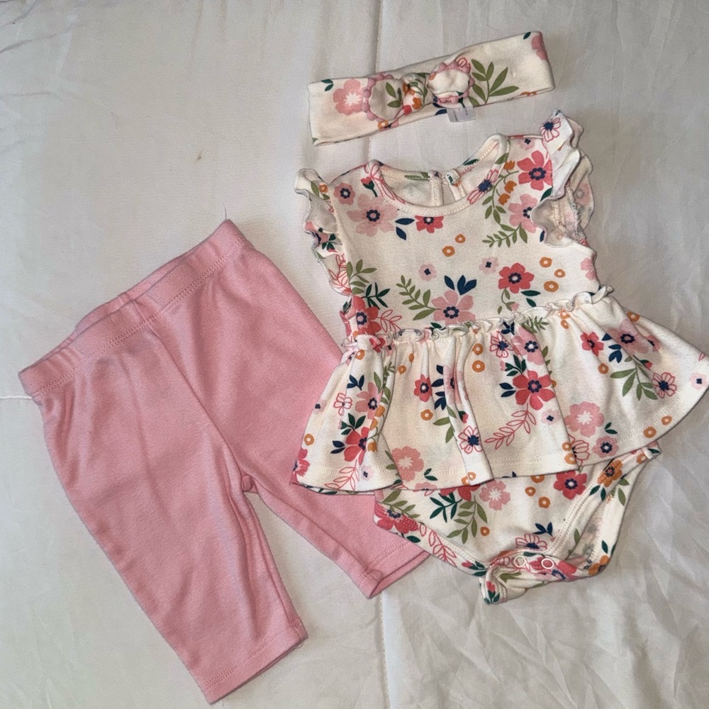 Floral Baby Outfit Set with Headband